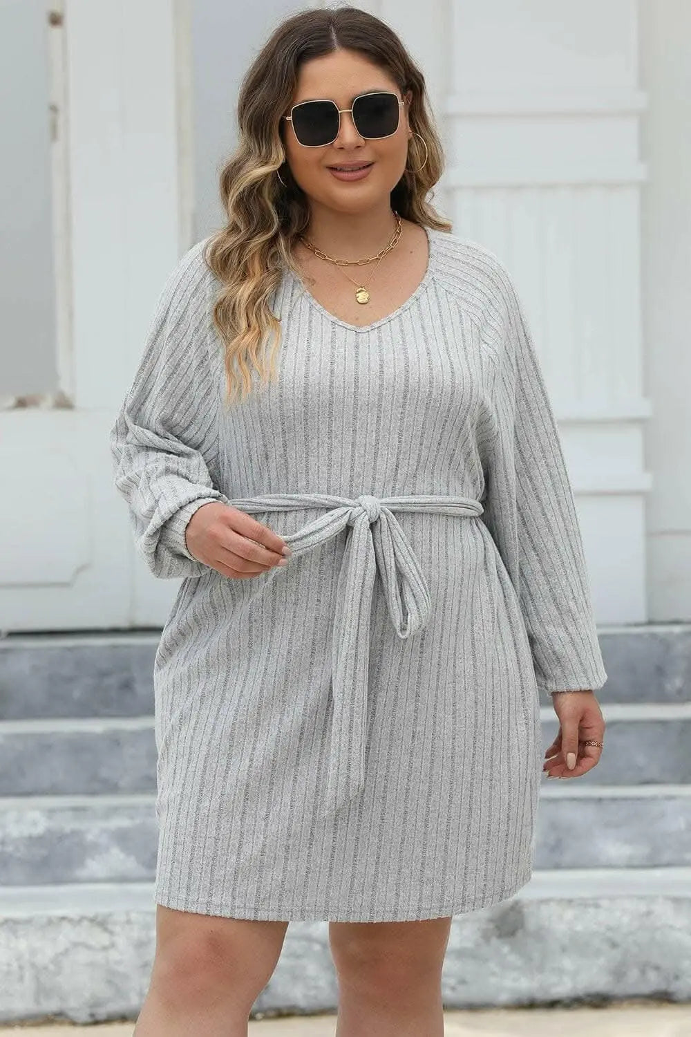 Chic plus size ribbed sweater dress - Love Salve